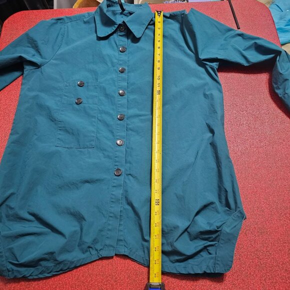 IC by Connie K Teal Button-Down Tunic Shirt Sz M Architectural Lagenlook Artsy - Picture 10 of 10
